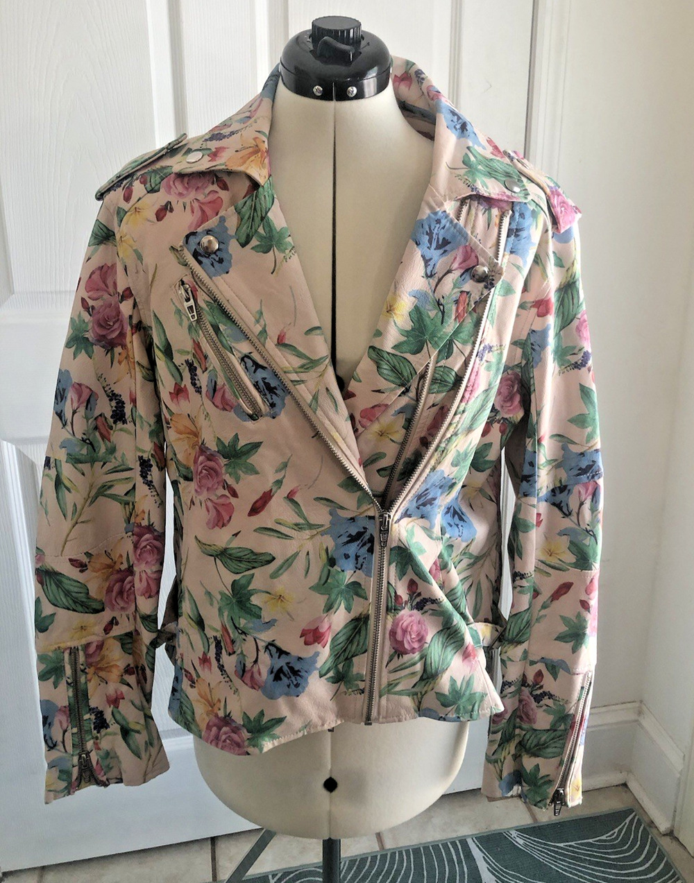 Womens LG Floral Motorcycle Jacket vegan leather edgy Y2K soft girl Coquette